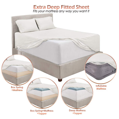 Hearth & Harbor Extra Deep Pocket Queen Sheet Set - Fits Mattresses Up to 24 Inches Deep - 6 Piece Set with Deep Pocket Sheets - White Queen Size