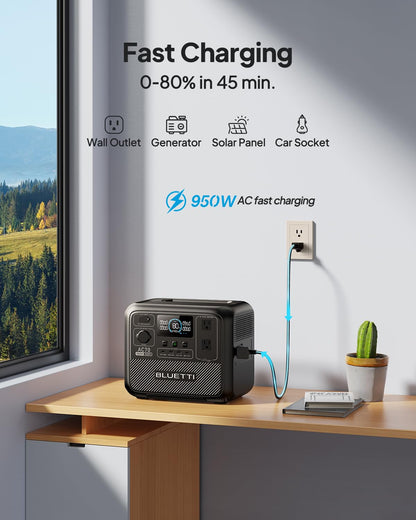 BLUETTI Solar Generator AC70 with 100W Solar Panel (Ships Separately), 768Wh Portable Power Station with 2 1000W (Power Lifting 2000W) AC Outlets, 0-80% in 45 Min, LFP Backup Power for Camping