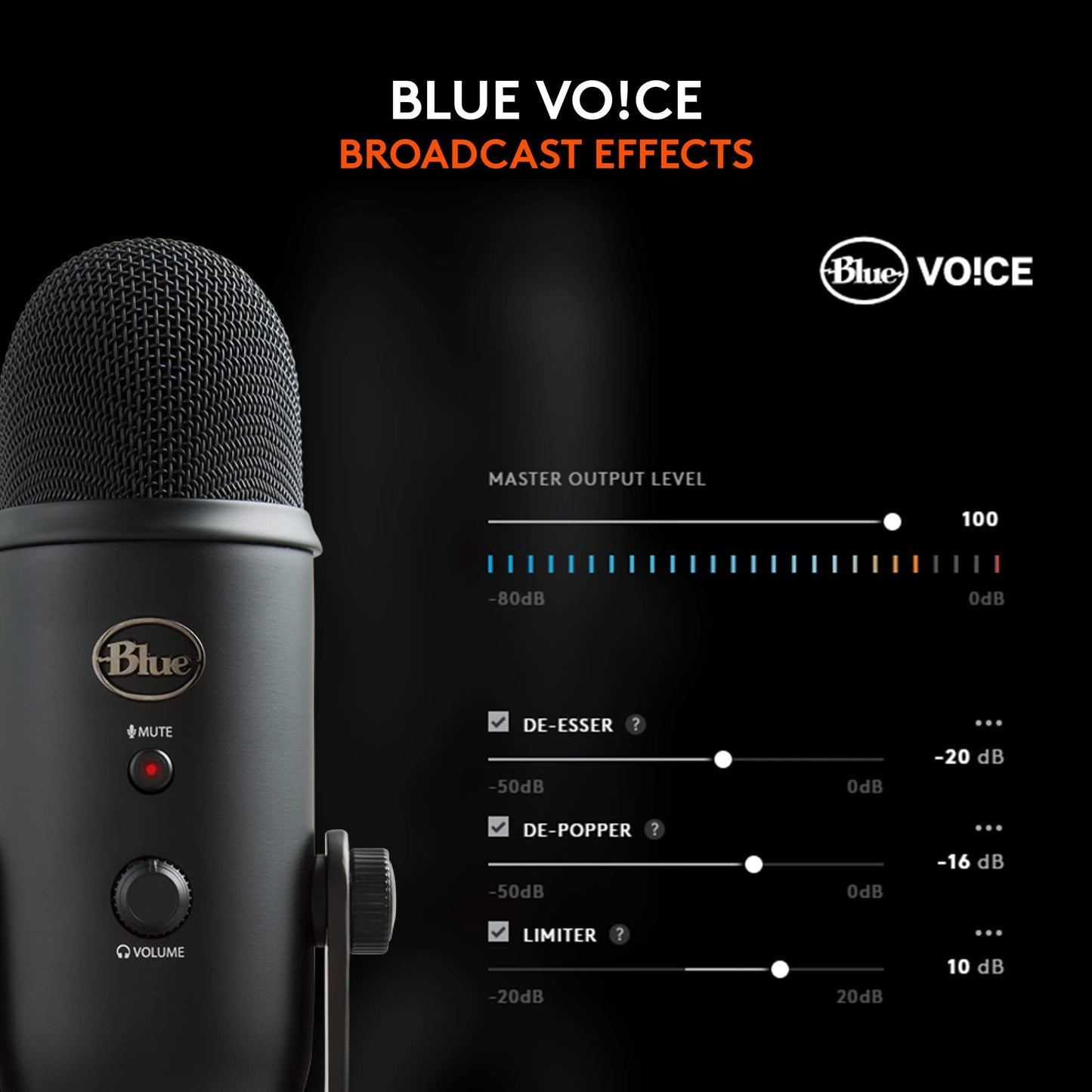 Logitech for Creators Blue Yeti USB Microphone for Gaming, Streaming, Podcast, YouTube, Discord, PC, Studio Sound, Plug & Play-Blackout