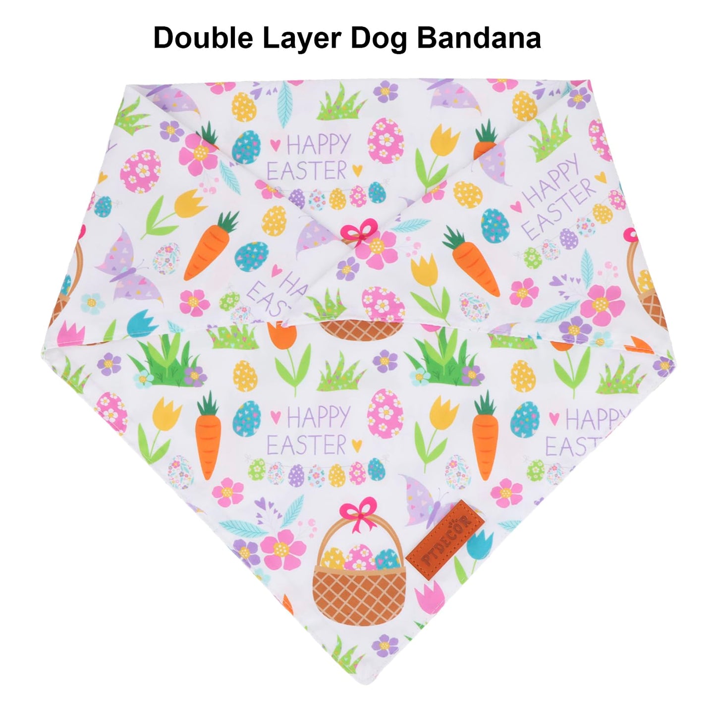 PTDECOR Easter Dog Bandana, Reversible Rabbit Easter Egg Dog Scarf, Multi Size, White Green Bandanas for Medium Large Dogs Pets (White&Green, Large)