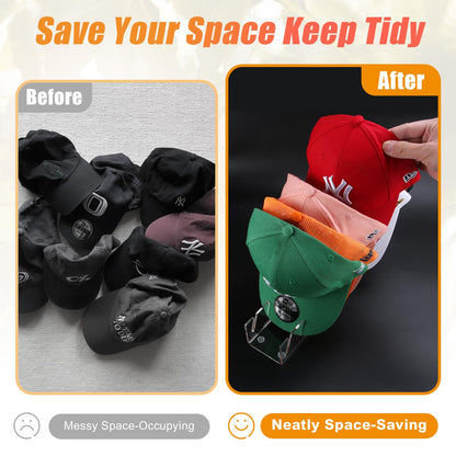 Hat Stand for Baseball Caps, 2 Pack No Install Acrylic Hat Organizer for 14 Baseball Caps Storage Organizer, Hat Racks Hat Holder Display and Organization for Closet, Bedroom, Dresser (Clear-2Pack)