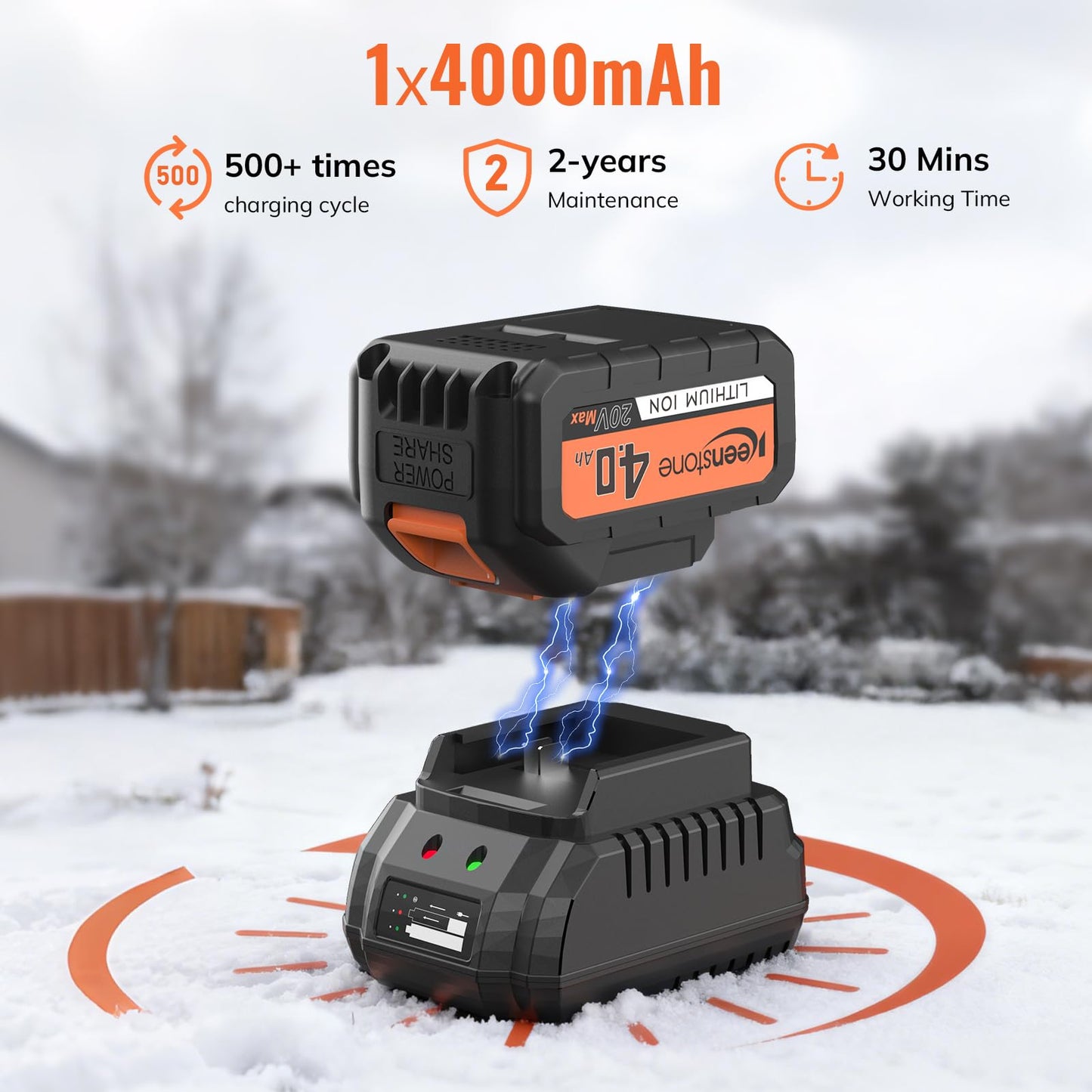 Keenstone 12" Cordless Electric Snow Shovel, Handles 8" Deep Snow, 21V 4.0Ah Battery & Charger, Brushless Motor, Clears 300 lbs/Min, 10 ft Throw, 8 lb Lightweight Snow Blower for Seniors & Homeowners