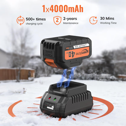 Keenstone 12" Cordless Electric Snow Shovel, Handles 8" Deep Snow, 21V 4.0Ah Battery & Charger, Brushless Motor, Clears 300 lbs/Min, 10 ft Throw, 8 lb Lightweight Snow Blower for Seniors & Homeowners
