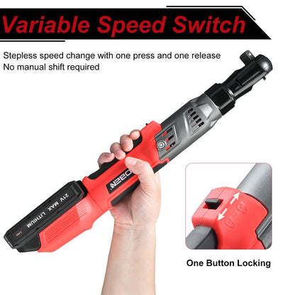 AOBEN 21V 1/2" Cordless Ratchet Wrench Kit-74 Ft-lbs Brushless Electric Power Ratchet with Variable Speed, 2X2000mAh Lithium-Ion Battery, Charger, 8 Sockets, 1/4" & 3/8" Adaptors, 3" Extension Bar
