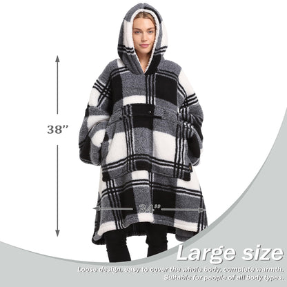 Catalonia Plaid Oversized Wearable Blanket Hoodie Sweatshirt, Comfortable Sherpa Lounging Pullover for Adults Men Women Wife Girlfriend, Gift for Her