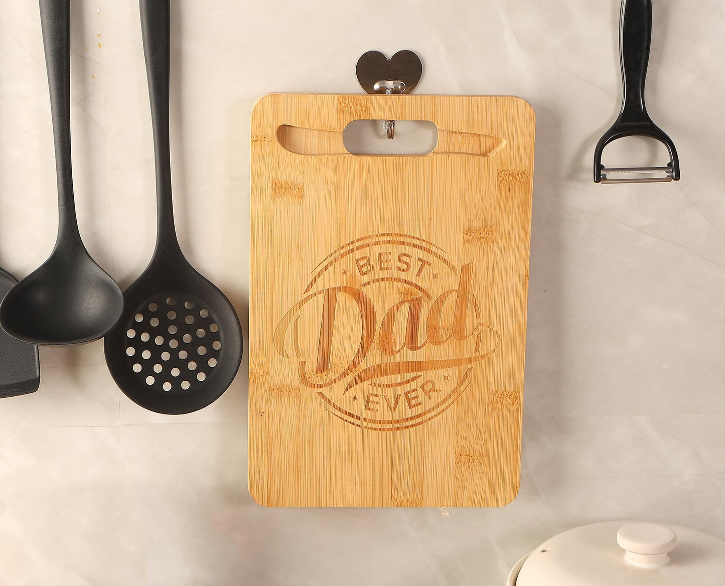 Christmas or Birthday Gifts for Dad, Best Dad Gift from Daughter Son - Unique Engraved Bamboo Cutting Board Fathers Day Gift for Dad Papa- Best Dad Ever