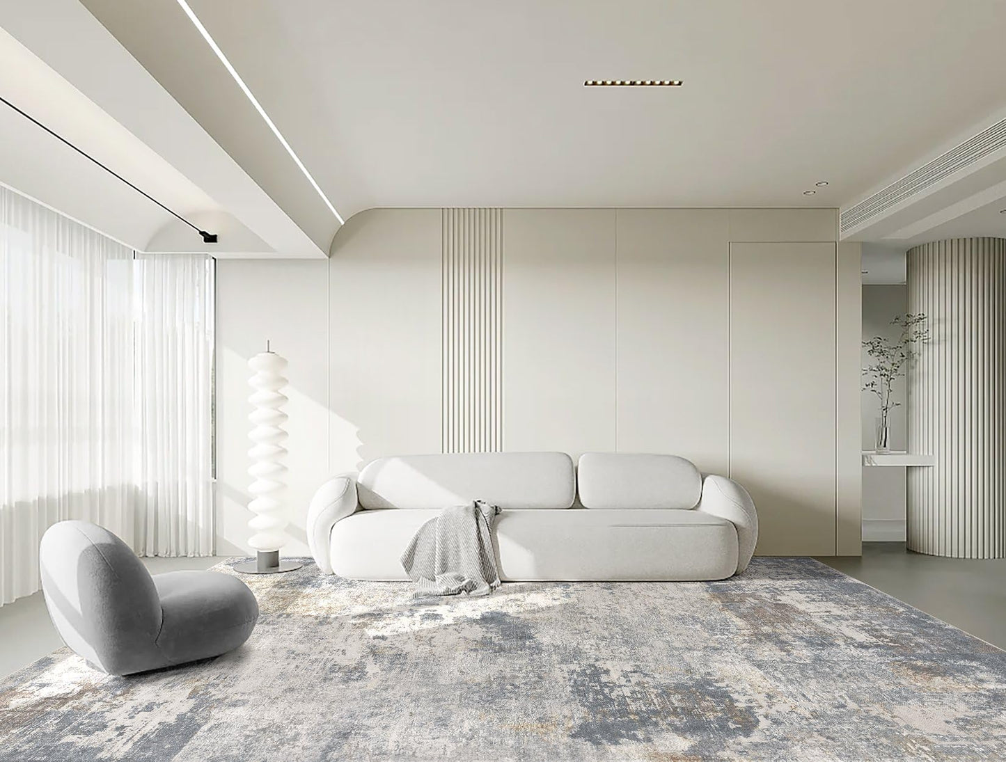 UERMEI 9x12 Area Rug Living Room Rugs - Washable Neutral Modern Abstract Soft Thin Large Rug Indoor Floor No Slip Rug Carpet for Bedroom Under Dining Table Home Office Decor - Blue Grey