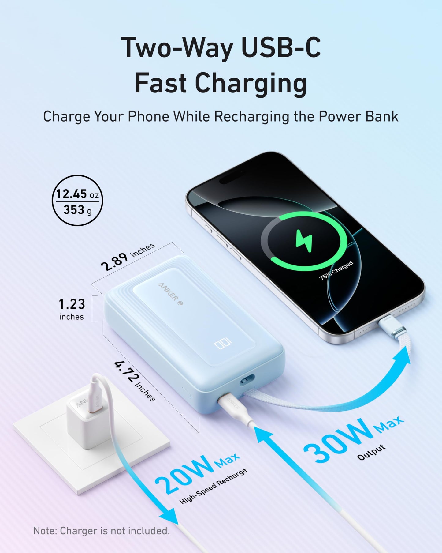 Anker Zolo Power Bank, 20,000mAh 30W High-Speed Portable Charger with Built-in USB-C Cable, 1 USB-C, 1 USB-A, Battery Pack for iPhone 16/15/15 Pro/15 Pro Max/15 Plus, MacBook, Galaxy, and More