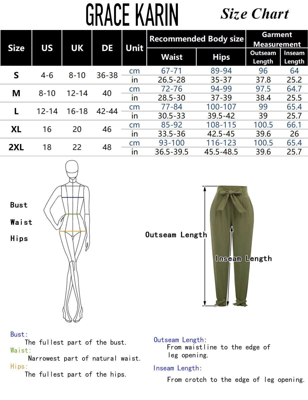 GRACE KARIN Womens Casual High Waist Pencil Pants with Pockets Bow-Knot Cropped Paper Bag Pants for Work Blue-Gray S