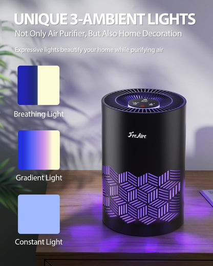 FreAire Air Purifiers for Bedroom Up to 1086 Ft², Air Purifiers for Home with Lights, HEPA Air Purifier Removes Dust Smoke Pollen Dander Smell, for Home/Pets/Bedroom