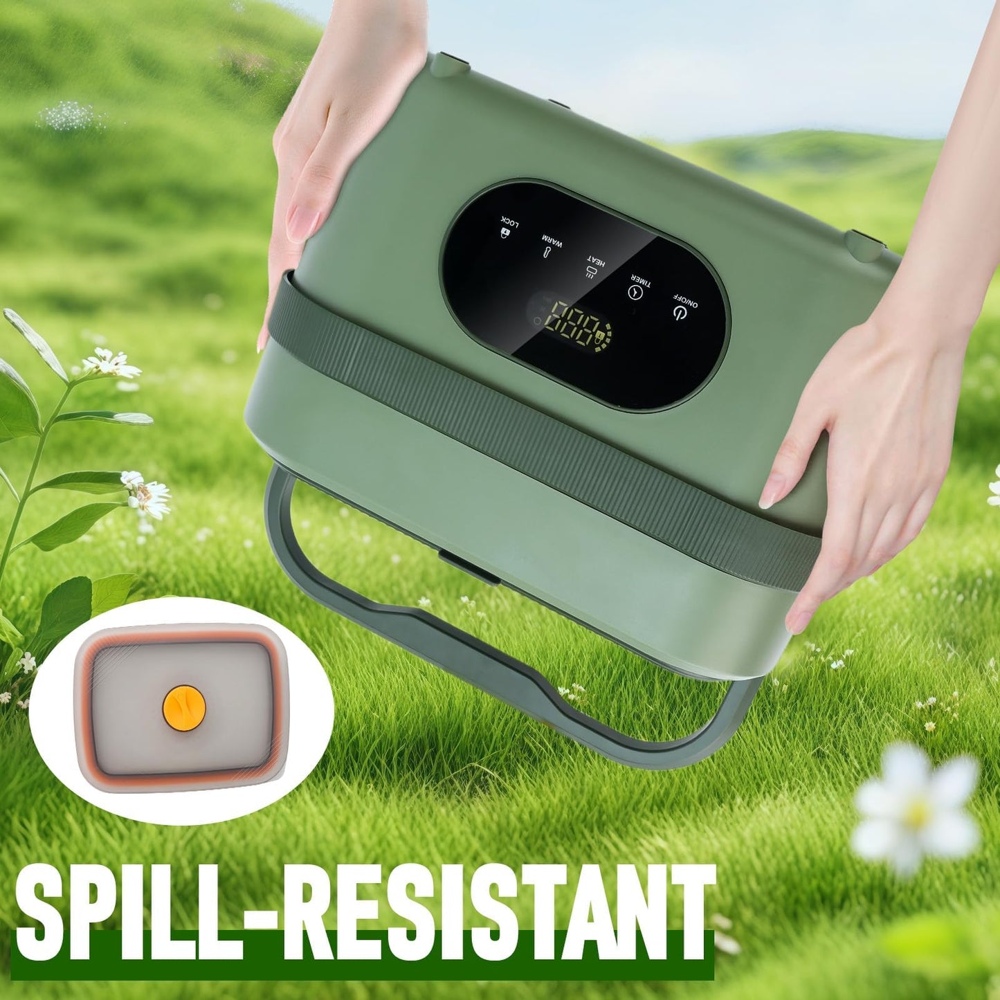 MDHAND Heated Lunch Box - Cordless Electric Lunch Box for Adults, 18000mAh Battery Powered Self Heating Food Warmer for Office Work Car Travel Outdoors, Scheduled Heating & 1.5L Stainless Container