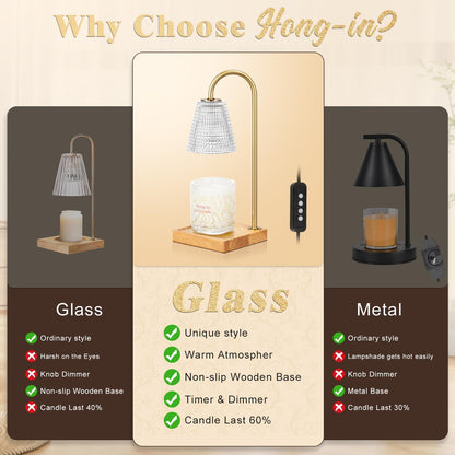Hong-in Candle Warmer Lamp with Timer-Dimmable Candle Warmer,Birthday Gifts for Women,Valentines Day Gifts for Her,House Warming Gifts New Home Bedroom Decor,Wax Warmer for Scented Wax Jar Candles