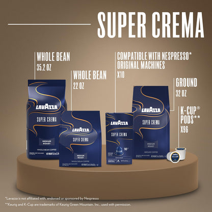 Lavazza Super Crema Aluminum Capsules Compatible with Nespresso* Original Machines, Medium Roast, Arabica and Robusta Blend (60 Capsules)
