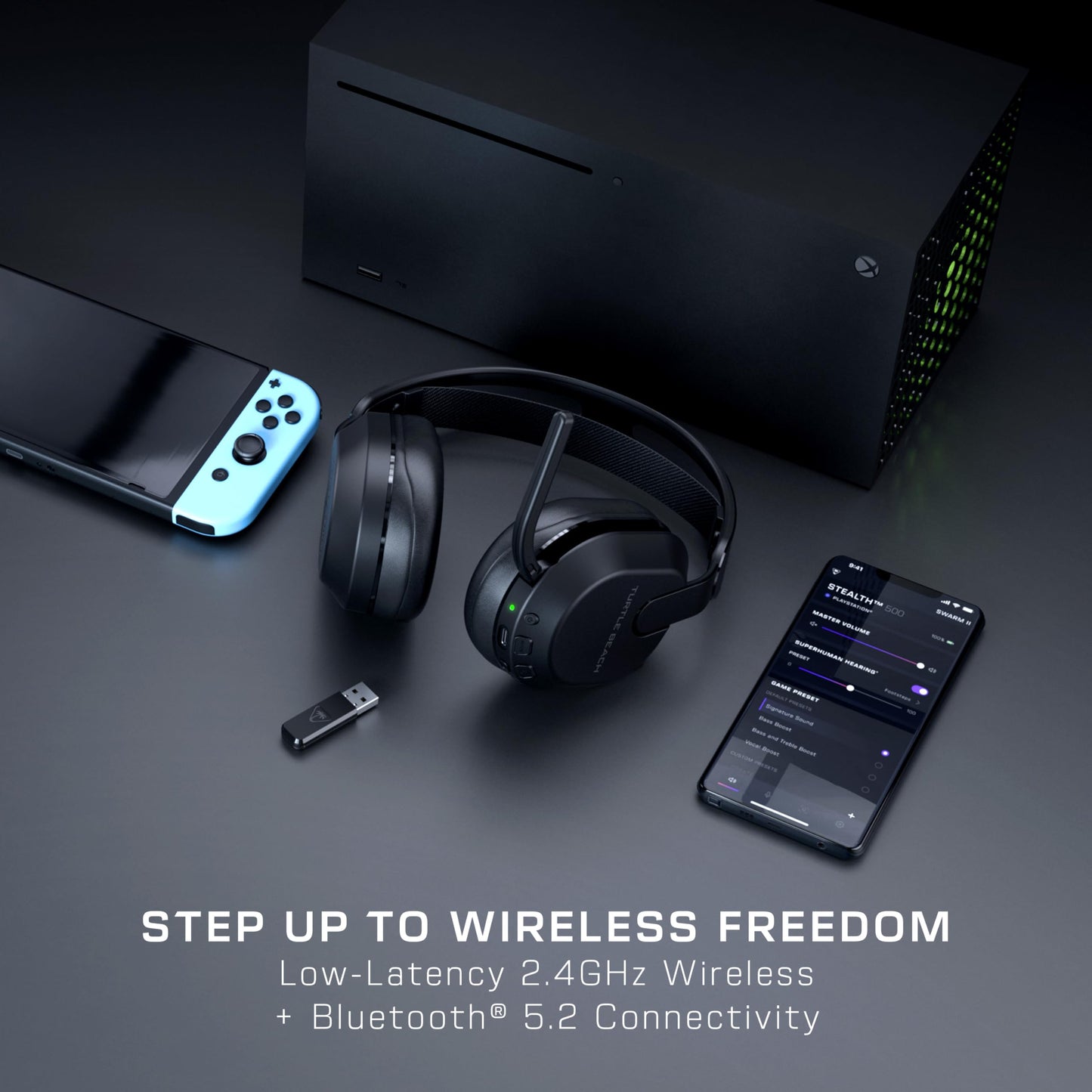 Turtle Beach Stealth 500 Wireless Gaming Headset Licensed for Xbox Series X|S, Xbox One & Works via Bluetooth with PC, Switch & Mobile – 40-Hr Battery, Memory Foam Cushions, Flip-to-Mute Mic – Black