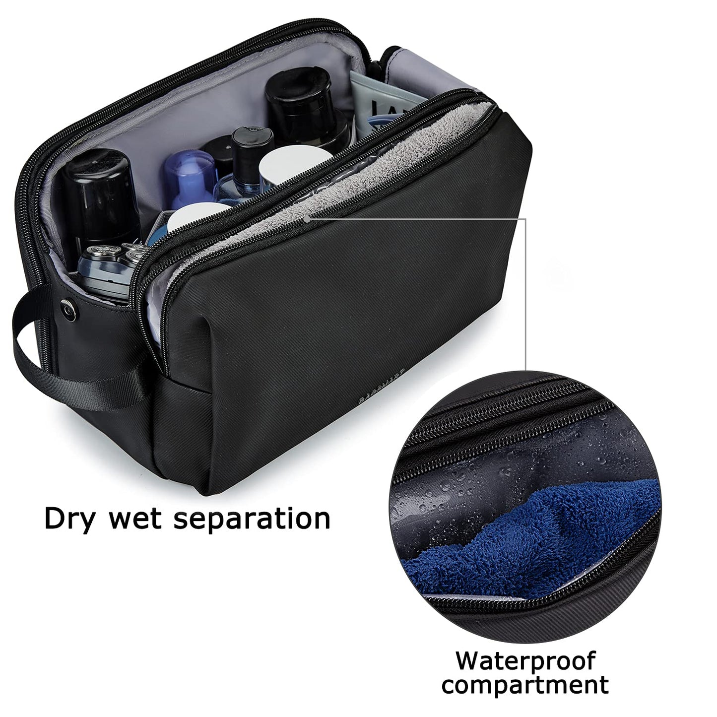 BAGSMART Toiletry Bag for Men, Travel Toiletry Organizer Dopp Kit Water-resistant Shaving Bag for Toiletries Accessories, Door Room Essentials,Black-large