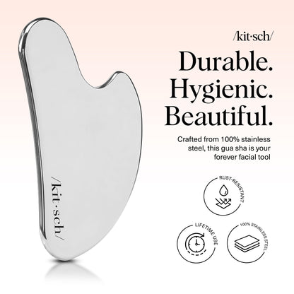 Kitsch Stainless Steel Gua Sha Facial Tools - Guasha Tool for Face, Face Sculpting Tool, Jawline Shaper, Double Chin Reducer, Body Gua Sha Tools, Lymphatic Drainage Massager, Facial Skin Care - Silver