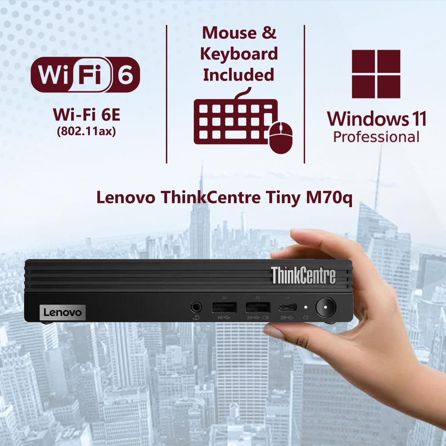Lenovo ThinkCentre Tiny M70q Gen 5 Intel 14-Core i5-14400T (Beat i7-13700T), 32GB DDR5 RAM, 1TB NVMe, WiFi 6E, Bluetooth, RJ-45, DP Port, HDMI, W11P, Business Desktop
