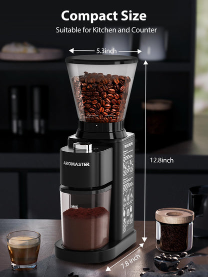 Aromaster Burr Coffee Grinder, Electric Coffee Grinders for Home Use,Stainless Steel,48 Grind Settings, Espresso/Pour Over/French Press Coffee Maker