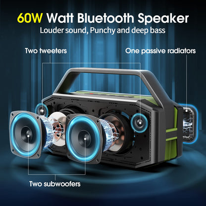 W-KING Bluetooth Speakers 60W(100Peak), IPX6 Waterproof Speakers, Loud Portable Speaker Wireless, Outdoor Powerful Stereo Speaker with Rich Bass, Power Bank/Bluetooth 5.0/40H Playtime/TF Card/AUX/NFC