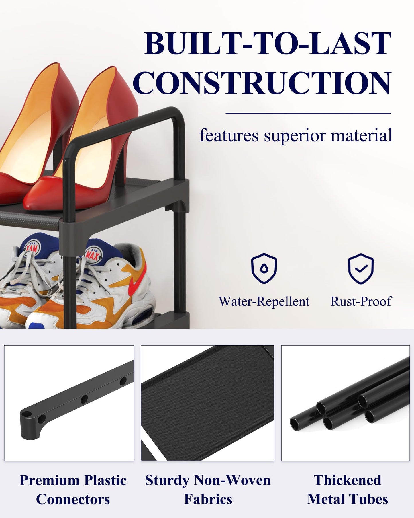 Kitsure Shoe Rack for Closet, Sturdy and Long-Lasting Shoe Shelf, Shoe Rack for Entryway, Personalized DIY Shoe Organizer, Shoe Rack Organizer for Space-Saving, 27.6" x 11.8" x 22.6", Black