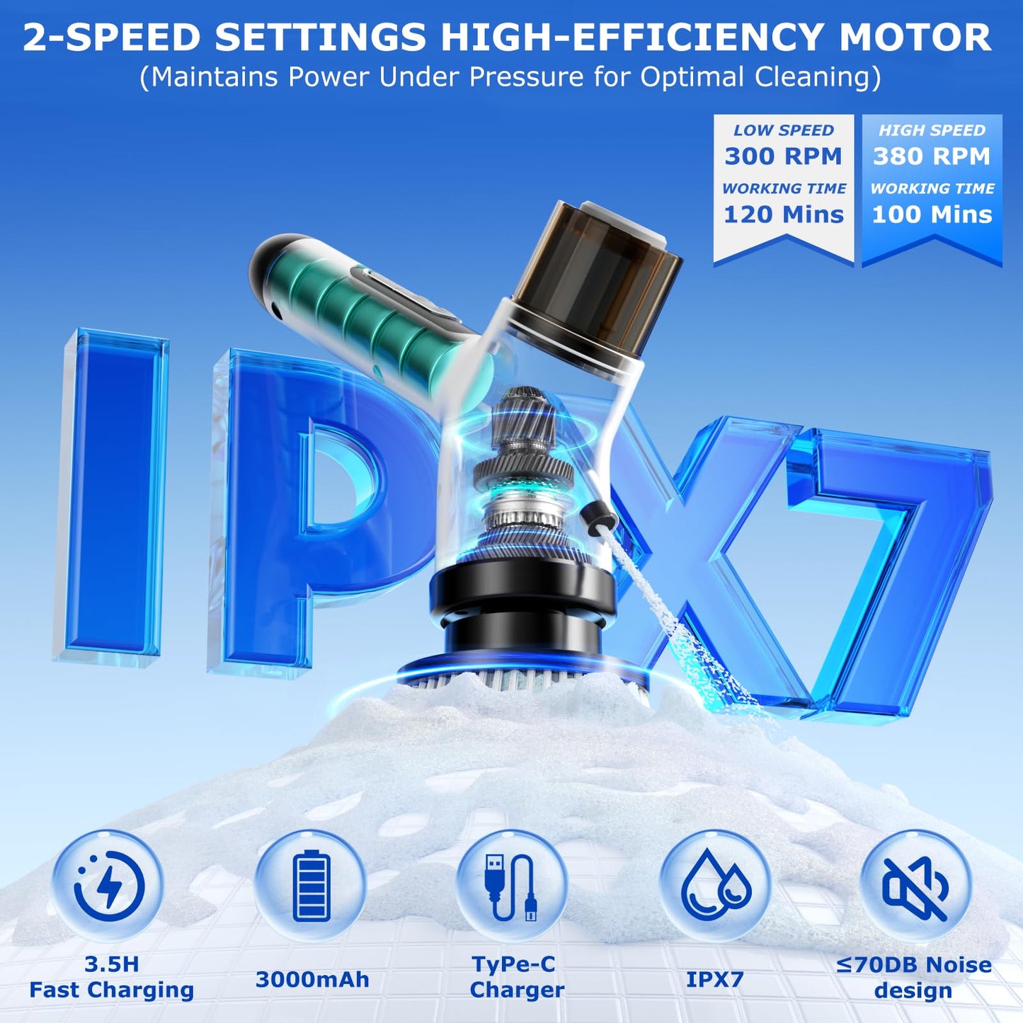 Wikihhome Electric Spin Scrubber,Cordless 2 Speeds Shower Scrubber with Foam &Remote Control,IPX7 Waterproof Adjustable Electric Scrubber for Cleaning with 7 Replaceable Brush for Bathroom Kitchen Car