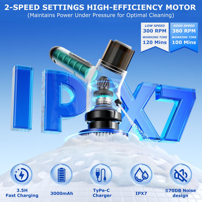 Wikihhome Electric Spin Scrubber,Cordless 2 Speeds Shower Scrubber with Foam &Remote Control,IPX7 Waterproof Adjustable Electric Scrubber for Cleaning with 7 Replaceable Brush for Bathroom Kitchen Car