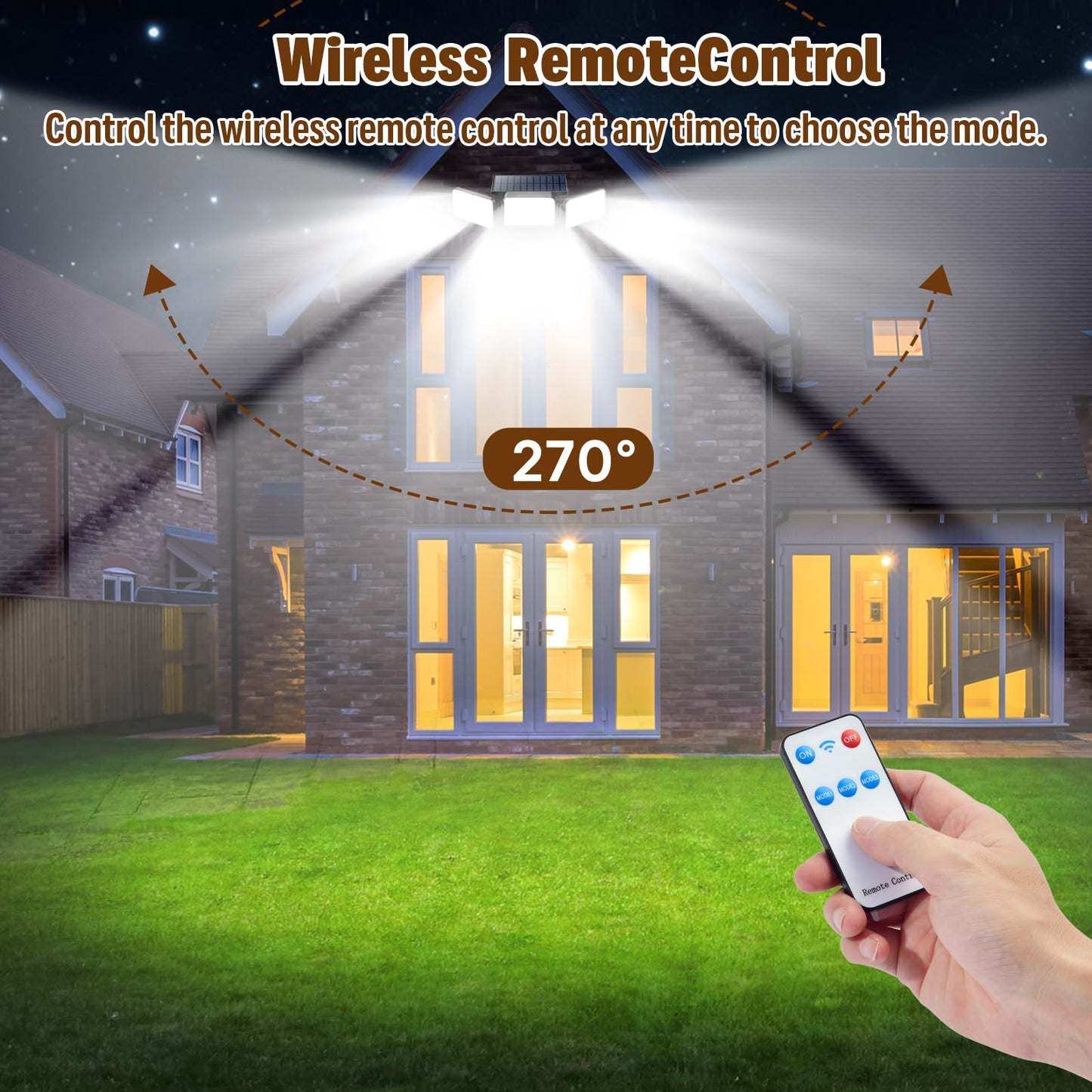 Solar Lights Outdoor Waterproof, Motion Sensor & Flood Outdoor Lights with Remote Control, 4 Adjustable Modes, 3000LM & 218 LED, High-Energy-Density Solar Panel-Monocrystalline Technology, 2 Pack