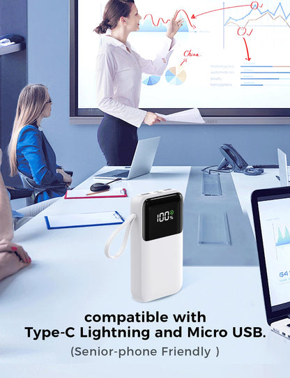 HELLEE Portable Charger with Built in Cable, 15000mAh Power Bank, 22.5W Fast Charging, 6 Outputs, Slim Travel Essential Battery Pack with LED Display, Compatible with iPhone 16/15/14/13, iPad