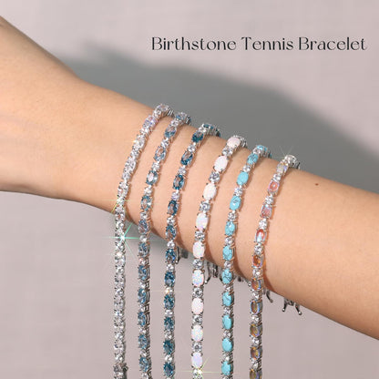 FANCIME Sterling Silver Fire Opal Tennis Bracelet October Birthstone Bracelets Cubic Zirconia Oval Gemstone Dainty Fine Jewelry for Women 7"