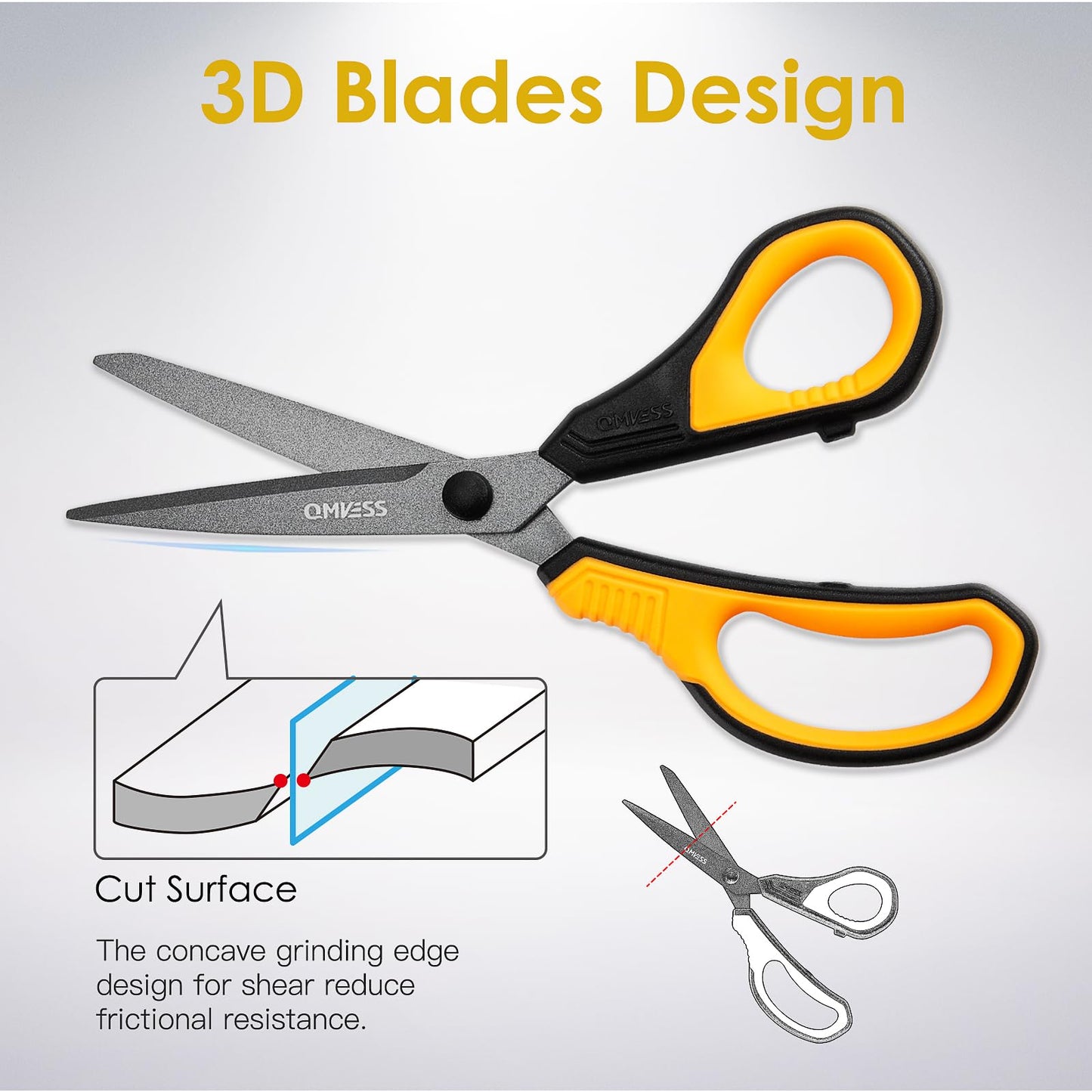 QMVESS 8.5" Scissors All Purpose 3 Pack, Titanium Non-Stick Multipurpose Shears, Professional Ergonomic Comfort Grip Scissors for Office School Home Sewing Fabric DIY Craft Cutting General Use