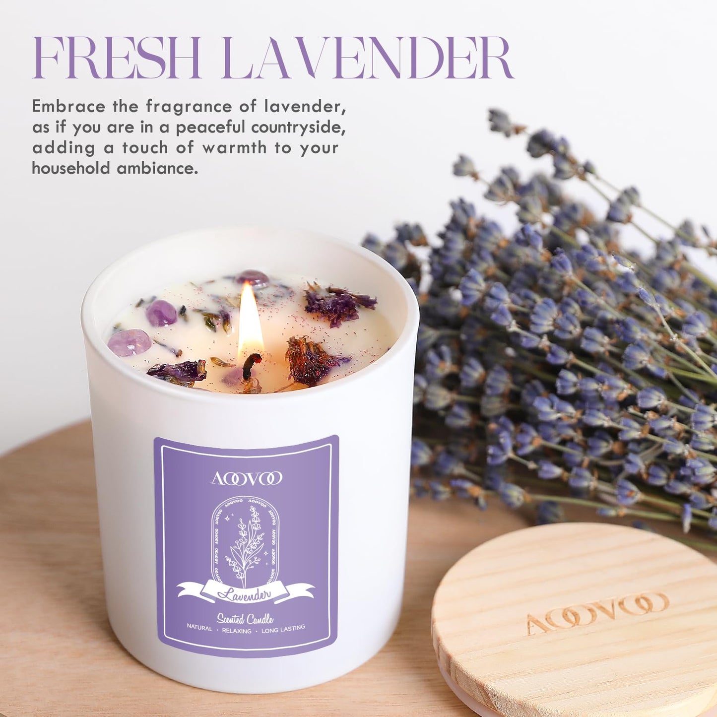 Lavender Scented Candles Gift for Women - Aromatherapy Candle with Crystals Inside, 10oz 100% Natural Soy Wax Candles for Home Scented 60H Burn, Candle Gift for Mothers Day Birthday Valentine's Day