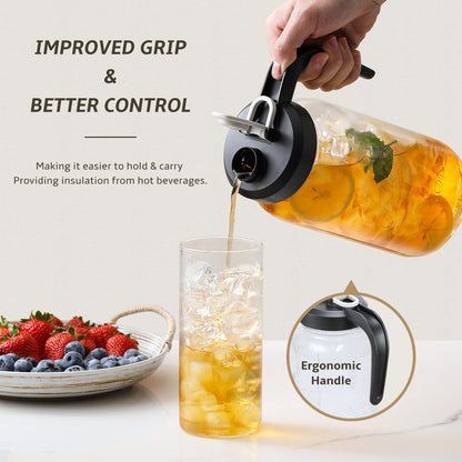 AOZITA 64 oz Glass Pitcher with Lid - 2 Quart Mason Jar Pitcher with Filter Lid, Wide Mouth Jar Leak-proof Water Jug, Heavy Duty Glass Container for Water, Juice, Milk, Tea, Iced Coffee, and Drinks