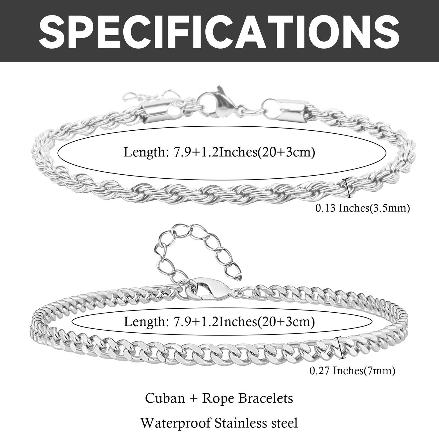 Pealicious Mens Bracelet Silver Bracelets for Men as Fathers Day Gifts for Dad Him Son Men Boys Bracelet, Stainless Steel Silver Cuban Link Bracelet for Men as Waterproof Men Jewelry