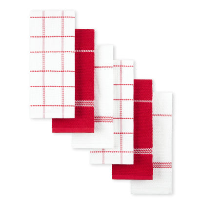 Martha Stewart Modern Waffle Kitchen Towel Set 6-Pack, Red, 16"x28"