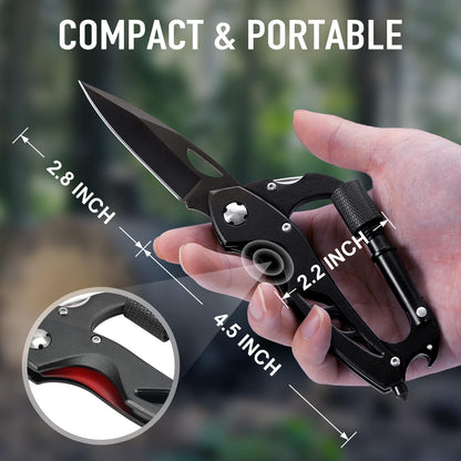 Stocking Stuffers for Men Adults, 6 in 1 Multitool Carabiner with Pocket Knife, Christmas Gifts for Mens Him, Cool Gadgets for Men, Folding Knives, Bottle Opener, Window Breaker And Screwdriver