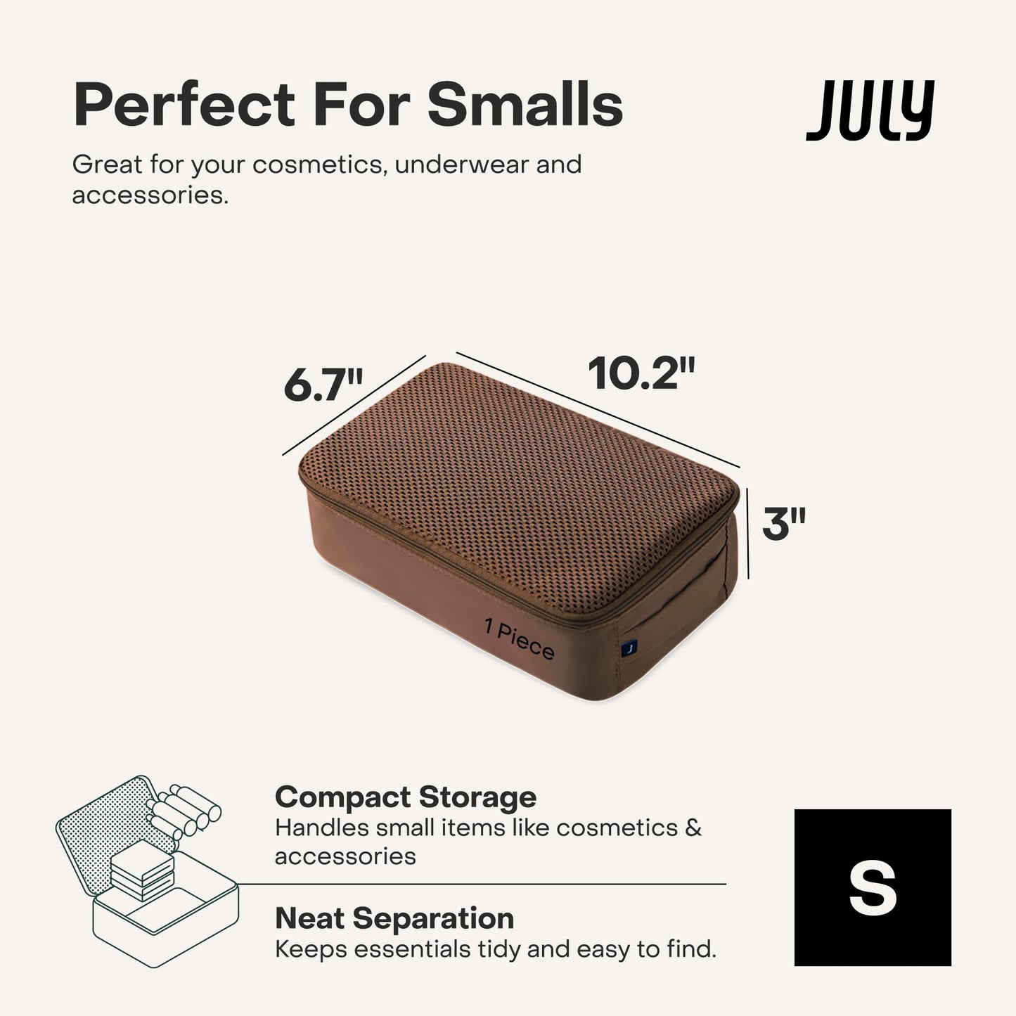 July Packing Cells - 4 Set Packing Cubes Luggage Organizer Bags (S, M, 2 x L), Must-Have Suitcase Organizer for Travel, Road Trip & Camping Accessories, Stain-proof, Washable, 3 Sizes - Dark Brown