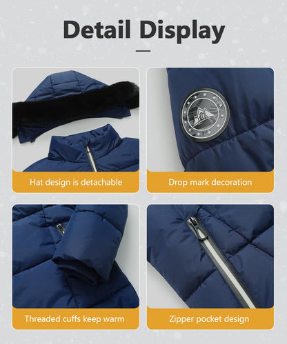 MOERDENG Women's Winter Windproof Warm Down Coats Waterproof Thicken Hooded fashions Puffer Jacket Dark Blue 02-XXL