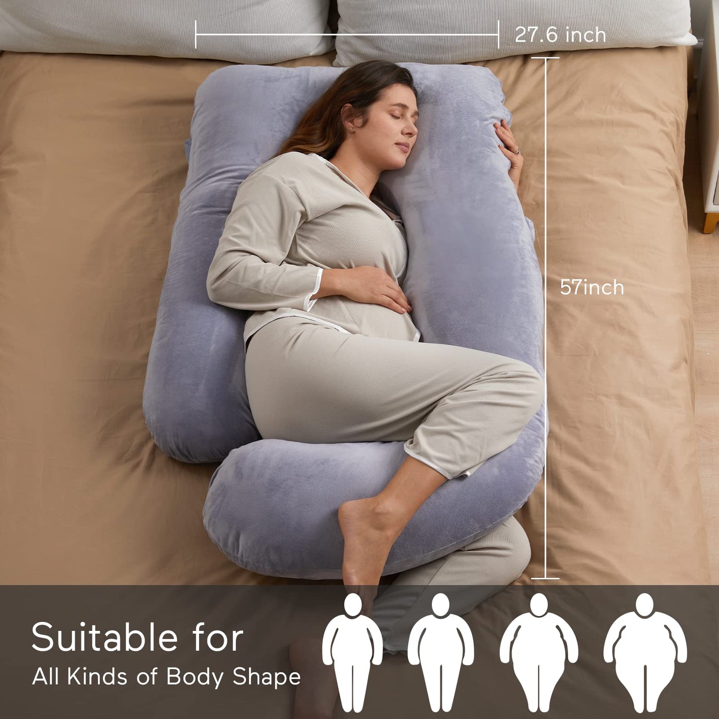 Momcozy Pregnancy Pillows for Sleeping, U Shaped Full Body Maternity Pillow with Removable Cover - Support for Back, Legs, Belly, HIPS for Pregnant Women, 57 Inch Pregnancy Pillow for Women, Grey