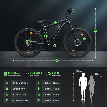 35-Speed Electric Bike for Adults 750W 26" Tire Commuting Electric Mountain Bike 20MPH Range 55+ Miles 374.4Wh Removable Battery Front Fork Suspension Fenders Lightweight Electric Bicycle,Black