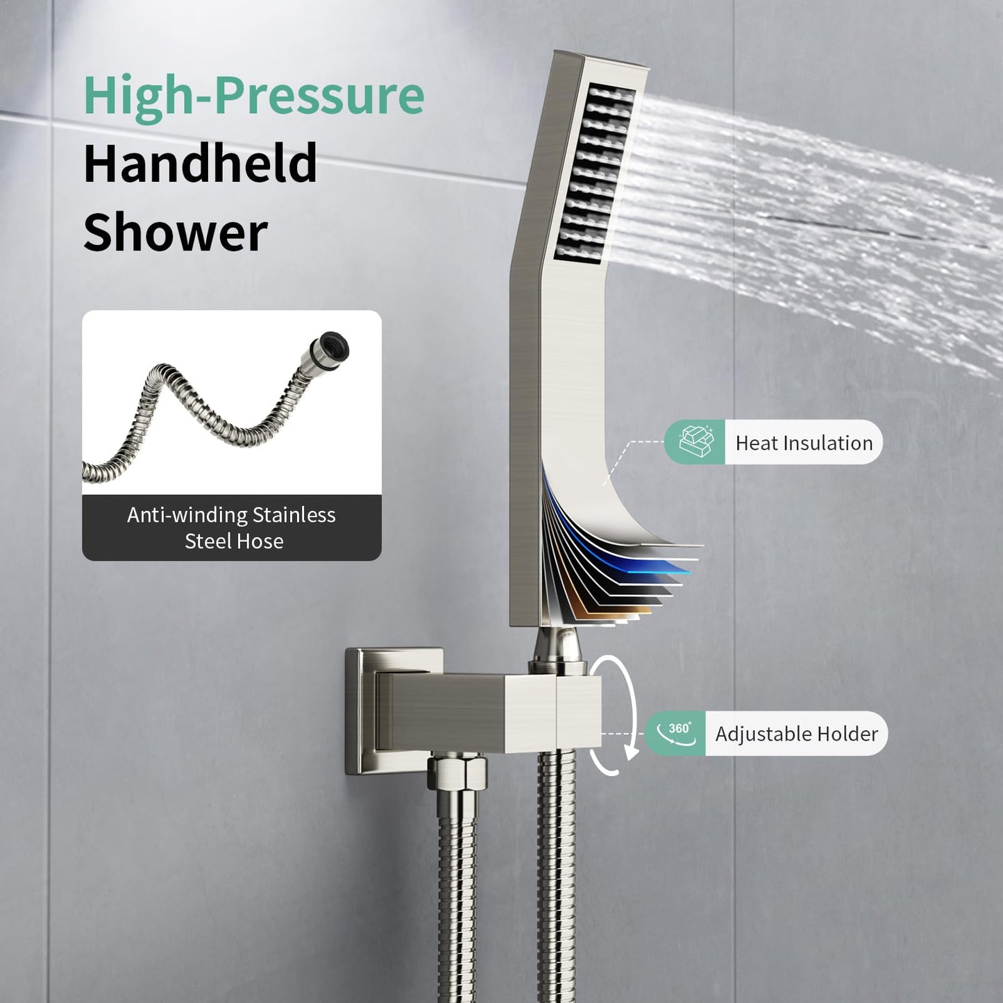 SR SUN RISE Ceiling Mounted Shower System with Push Button Diverter, Luxury 12 Inch Rain Shower Head with Handheld Spray, High Pressure Shower Faucet Combo Set with Rough-in Valve, Brushed Nickel