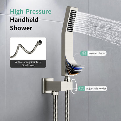 SR SUN RISE Ceiling Mounted Shower System with Push Button Diverter, Luxury 12 Inch Rain Shower Head with Handheld Spray, High Pressure Shower Faucet Combo Set with Rough-in Valve, Brushed Nickel