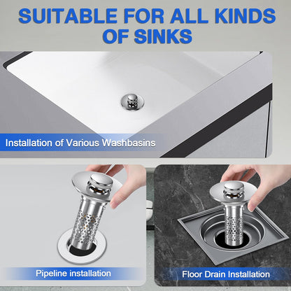 Sink Stopper Hair Catcher, Pop-up Sink Drain Strainer with Removable Stainless Steel Strainer Basket Hair Catcher, Bathroom Sink Strainer for Bathroom Sink Stopper Replacement(New/2PCS)
