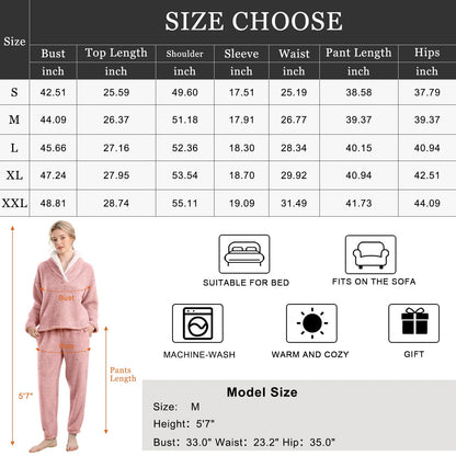 BOSECETA Fluffy Pajamas Set for Women Soft Comfy Fleece Pjs Pullover Pants Loose Plush Sleepwear Fuzzy Loungewear for Winter (Pink, Medium)