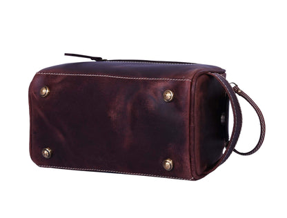 Leather Toiletry Bag for Men | Grooming Travel Kit | With Waterproof Lining | By Aaron Leather (Dark Brown)