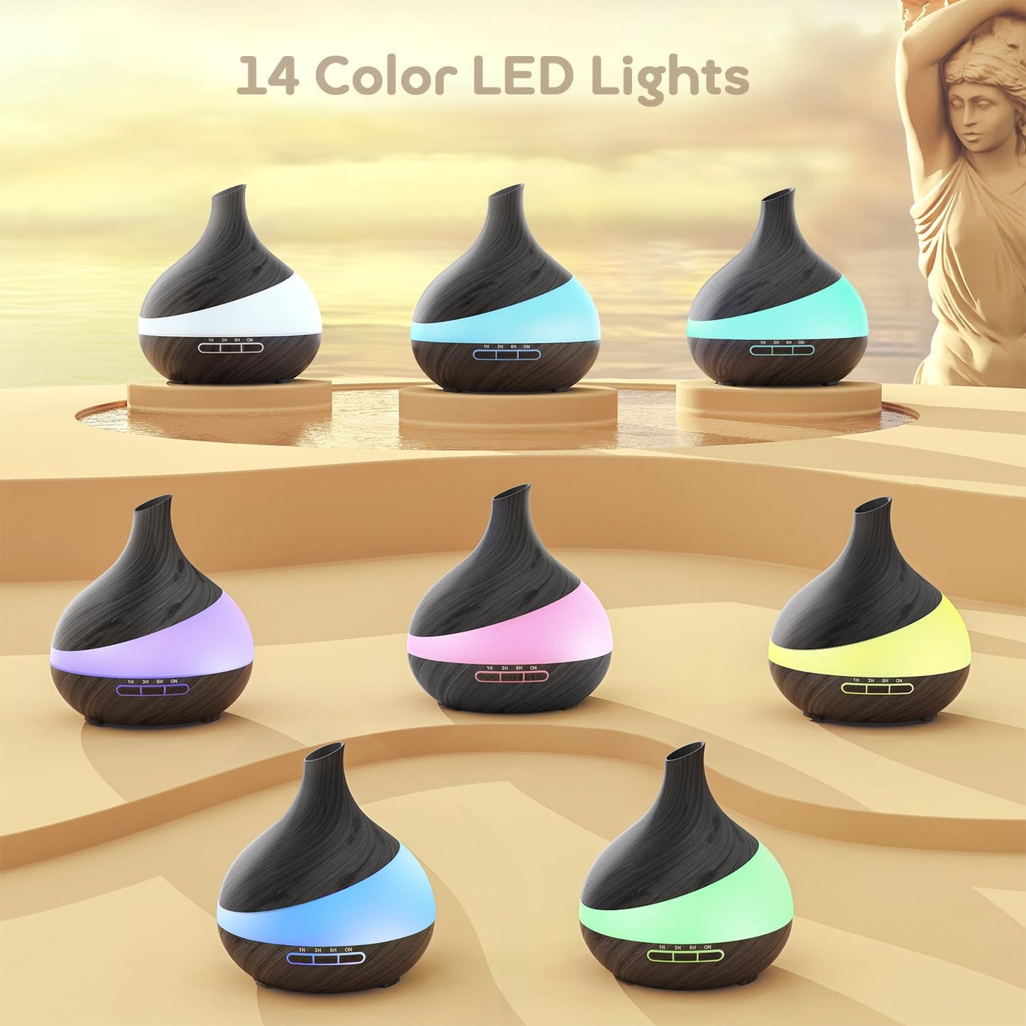 HJTHJT 500ML Essential Oil Diffuser: Aroma Diffuser with Remote Control for Hotel Spa Yoga Room - Humidifier with 14 Colors LED Night Light for Bedroom Home Relaxation (Ink Black)