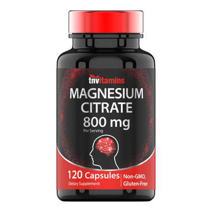 TNVitamins Magnesium Citrate 800 MG - 120 Capsules | Two Month Supply! | Pure Magnesium Citrate Powder Capsules | Citrato De Magnesio | Non-GMO | Produced in the USA!