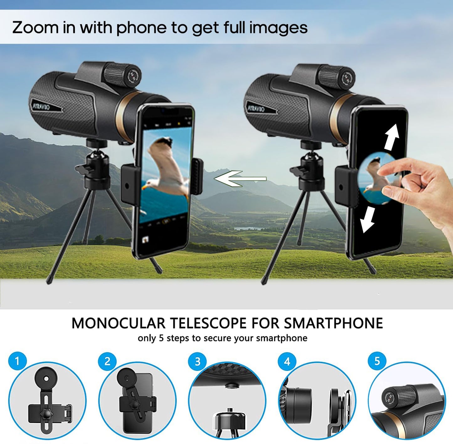 12x60 Monocular Telescope with Smartphone Holder & Upgraded Tripod, High Powered SMC & BAK4 Scope, Birthday Gifts for Men Dad Him Husband Teen, Gifts for Fathers Day, Outdoors Survival Hiking Gear
