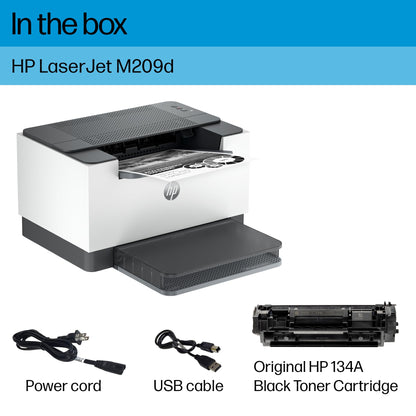 HP LaserJet M209d Laser Printer, Black and White, Automatic Duplex, USB Connection Only (Cable Included), Ideal in Home Office (8J9L0F)