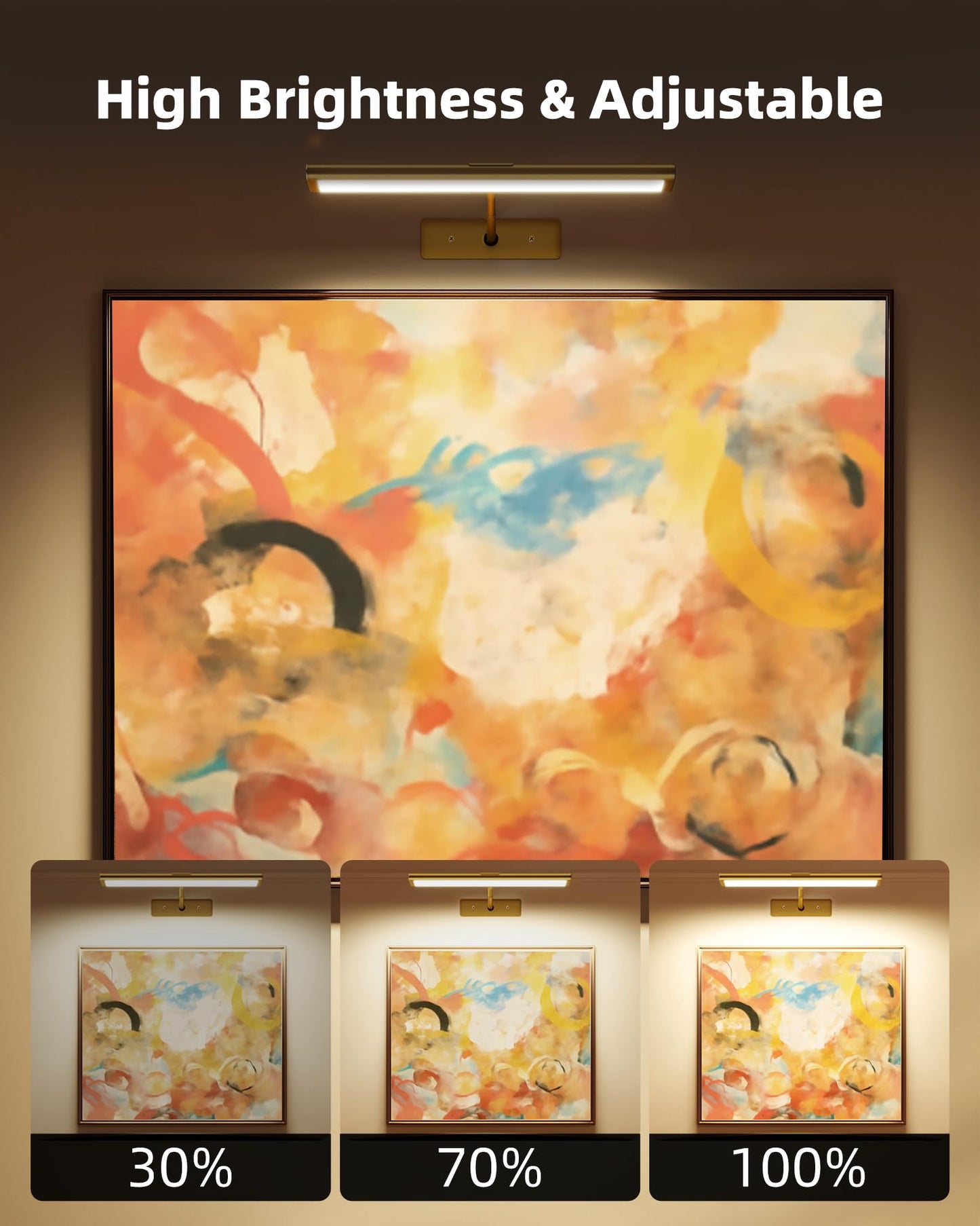 EZVALO Picture Light for Wall, 16'' Rechargeable 4800mAh Battery Lights Wireless Remote, Dimmable Magnetic LED Art Painting Light with 3 Color Temperatures, Display for Gallery, Living Room, Hallway