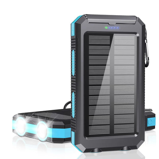 Power Bank 36800mAh Solar Portable Charger with USB-C 5V/2.4A Fast Charging Compatible with iPhone, with 2 LED Flashlights and IPX5 Waterproof External Backup Battery Pack Perfect for Camping, Hiking